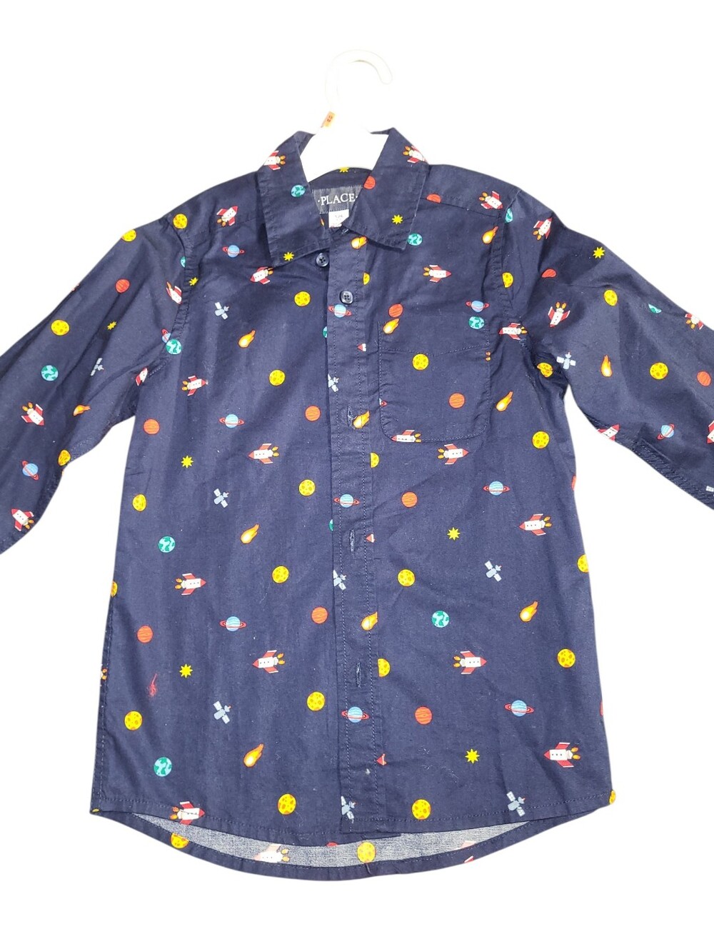 The Children's Place Navy Space Rocket Button-Down Shirt